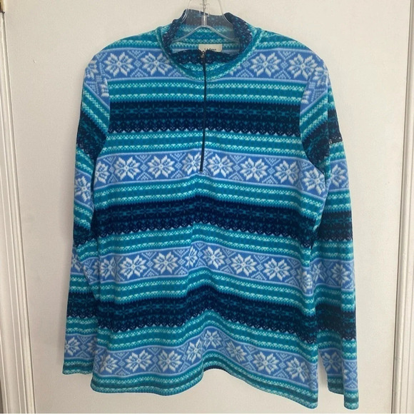 Vintage L.L Bean Womens Blue Winter Striped Quarter Zip Fleece Pull-Over Sweater - Picture 1 of 7